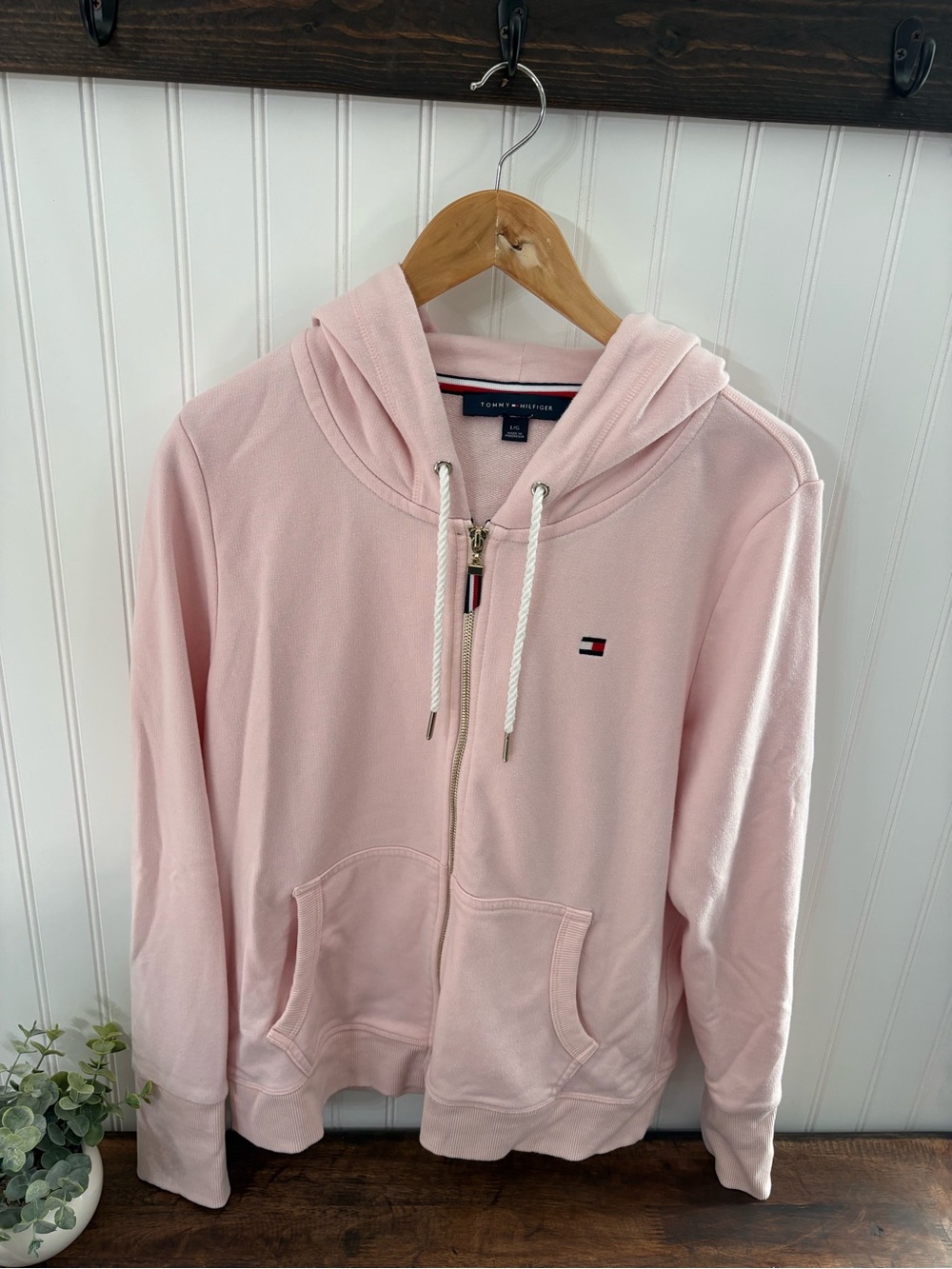 Tommy Hilfiger Pastel Pink Full Zip-Up Hoodie - Size L